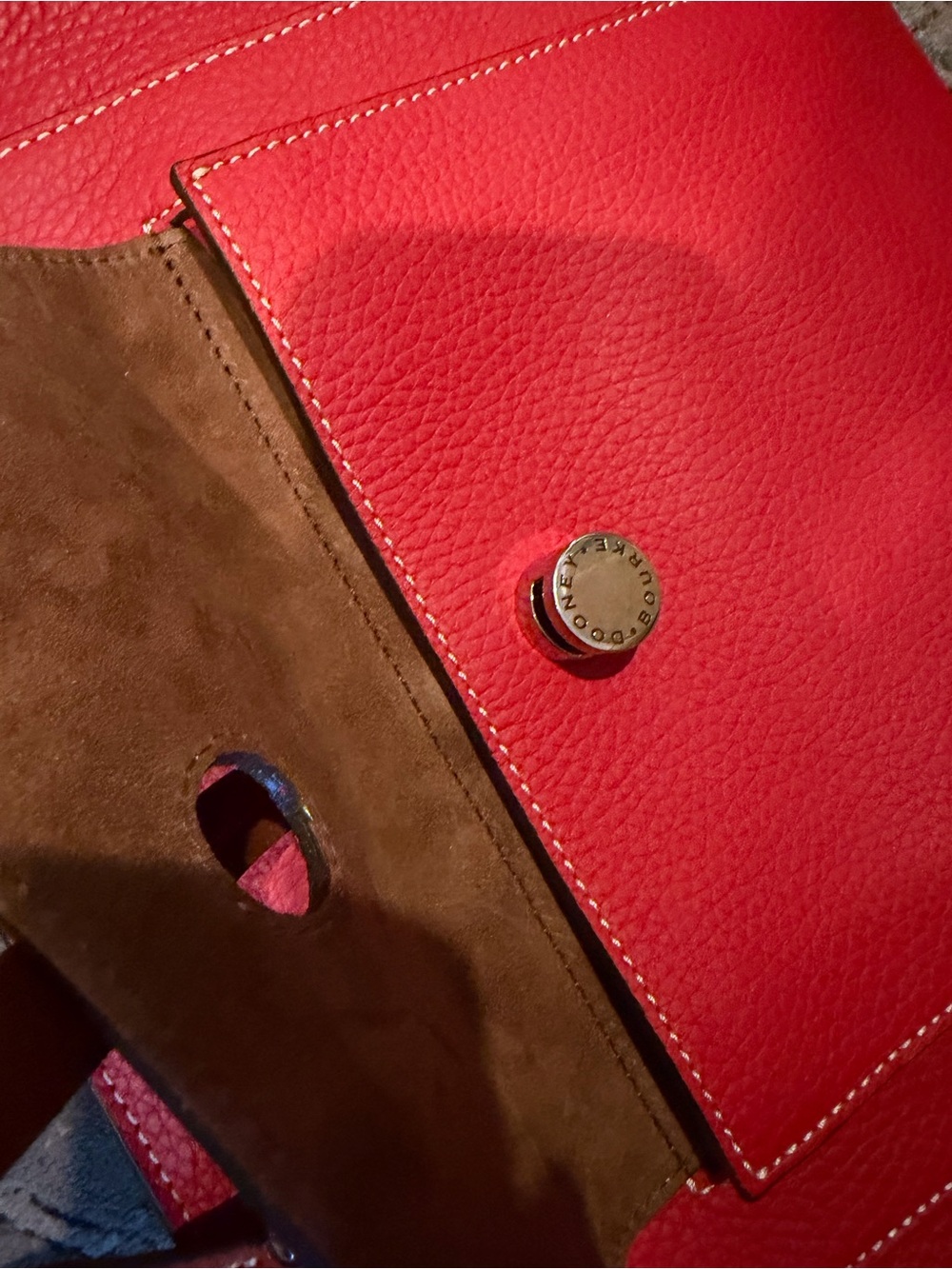 Dooney & Bourke Red Pebbled Leather Tote with classic Brown Handles - Picture 4 of 12
